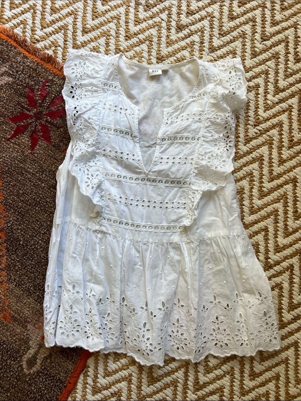 GAP White Eyelet Ruffle Peplum Blouse
